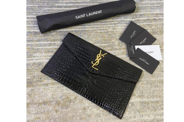 Replica Saint Laurent 565739 YSL UPTOWN POUCH IN CROCODILE EMBOSSED SHINY LEATHER