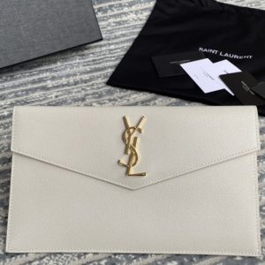 Replica Saint Laurent 565739 YSL uptown pouch in White GRAIN DE POUDRE EMBOSSED LEATHER