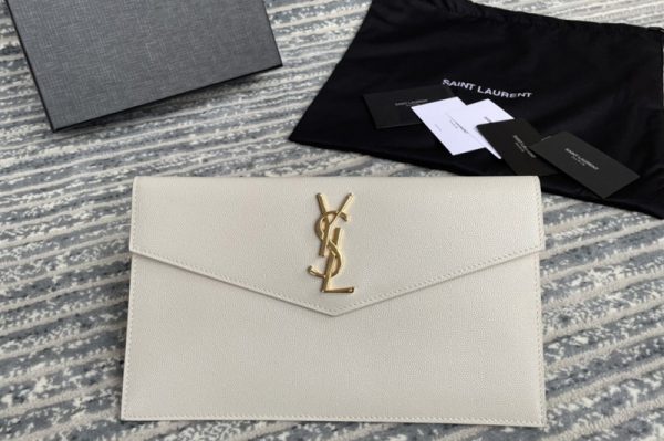 Replica Saint Laurent 565739 YSL uptown pouch in White GRAIN DE POUDRE EMBOSSED LEATHER