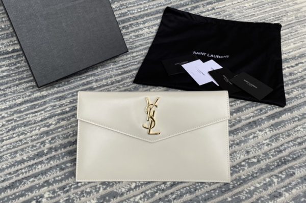 Replica Saint Laurent 565739 YSL uptown pouch in White Smooth Leather