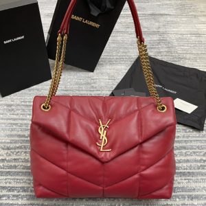 Replica Saint Laurent 577475 YSL Loulou Puffer Medium Bag in Red Quilted Lambskin Leather Gold Hardware