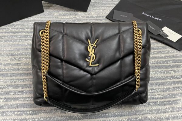 Replica Saint Laurent 577475 YSL Loulou Puffer Medium Bag in Black Quilted Lambskin Leather Gold Hardware