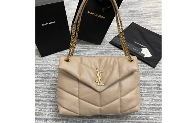 Replica Saint Laurent 577475 YSL Loulou Puffer Medium Bag in Beige Quilted Lambskin Leather Gold Hardware