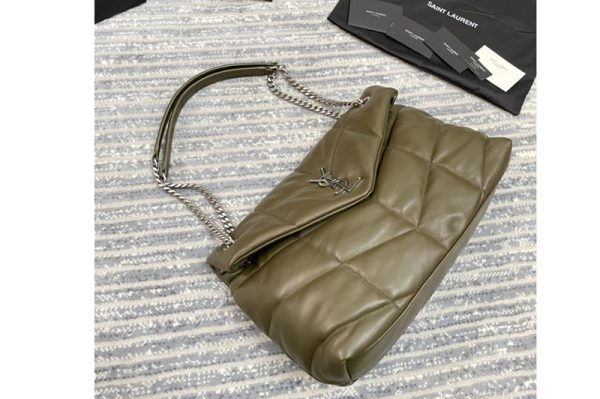 Replica Saint Laurent 577475 YSL Loulou Puffer Medium Bag in Green Quilted Lambskin Leather With Silver Buckle