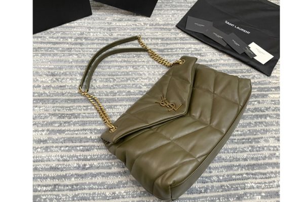 Replica Saint Laurent 577475 YSL Loulou Puffer Medium Bag in Green Quilted Lambskin Leather With Gold Buckle