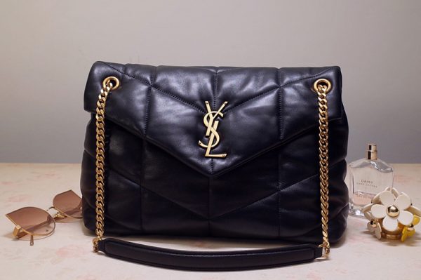 Replica Saint Laurent 577476 YSL LOULOU PUFFER SMALL BAG IN Black QUILTED LAMBSKIN With Gold Hardware