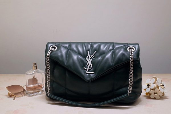 Replica Saint Laurent 577476 YSL LOULOU PUFFER SMALL BAG IN Green QUILTED LAMBSKIN With Silver Hardware