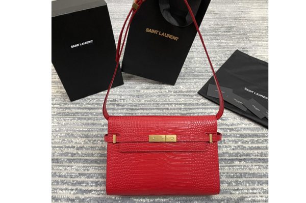 Replica Saint Laurent 579271 YSL MANHATTAN SHOULDER BAG IN Red CROCODILE-EMBOSSED SHINY LEATHER