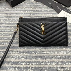 Replica Saint Laurent 584719 YSL MONOGRAM LARGE BILL POUCH IN Black GRAIN DE POUDRE EMBOSSED LEATHER