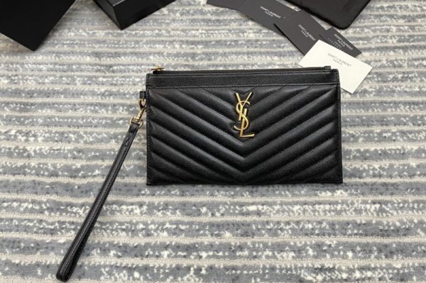 Replica Saint Laurent 584719 YSL MONOGRAM LARGE BILL POUCH IN Black GRAIN DE POUDRE EMBOSSED LEATHER