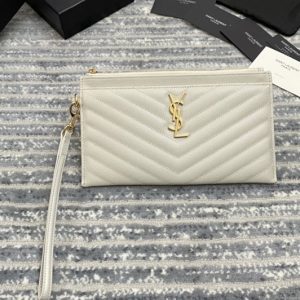 Replica Saint Laurent 584719 YSL MONOGRAM LARGE BILL POUCH IN White GRAIN DE POUDRE EMBOSSED LEATHER