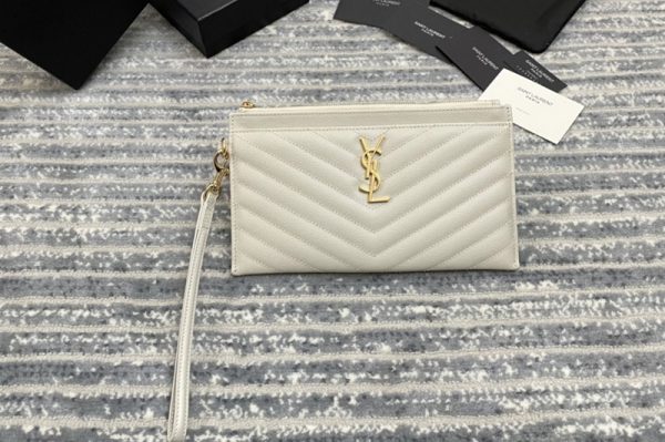 Replica Saint Laurent 584719 YSL MONOGRAM LARGE BILL POUCH IN White GRAIN DE POUDRE EMBOSSED LEATHER