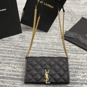 Replica Saint Laurent 585031 YSL BECKY CHAIN WALLET IN Black QUILTED LAMBSKIN