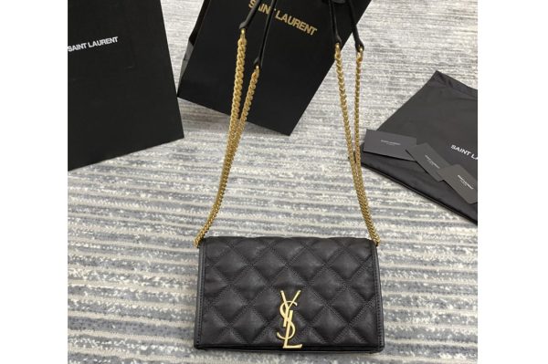 Replica Saint Laurent 585031 YSL BECKY CHAIN WALLET IN Black QUILTED LAMBSKIN