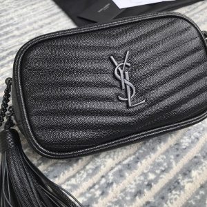 Replica Saint Laurent 585040 YSL Lou Mini Camera Bag in Black Matelasse Leather With Black Chain