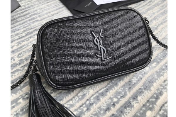 Replica Saint Laurent 585040 YSL Lou Mini Camera Bag in Black Matelasse Leather With Black Chain