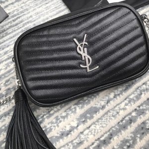 Replica Saint Laurent 585040 YSL Lou Mini Camera Bag in Black Matelasse Leather With Silver Chain