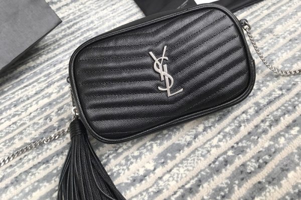 Replica Saint Laurent 585040 YSL Lou Mini Camera Bag in Black Matelasse Leather With Silver Chain