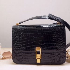 Replica Saint Laurent YSL 585060 Carre Satchel Bags In Black Crocodile Embossed Leather