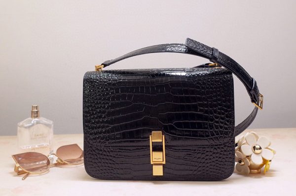 Replica Saint Laurent YSL 585060 Carre Satchel Bags In Black Crocodile Embossed Leather