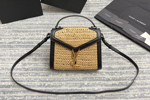 Replica Saint Laurent 602716 YSL cassandra mini top handle bag in raffia and leather