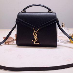 Replica Saint Laurent 602716 YSL Cassandra Mini Top handle bag In Black Grain de Poudre Embossed Leather