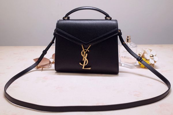 Replica Saint Laurent 602716 YSL Cassandra Mini Top handle bag In Black Grain de Poudre Embossed Leather