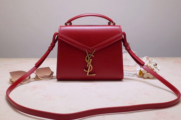 Replica Saint Laurent 602716 YSL Cassandra Mini Top handle bag In Red Grain de Poudre Embossed Leather