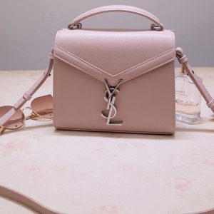 Replica Saint Laurent 602716 YSL Cassandra Mini Top handle bag In Pink Grain de Poudre Embossed Leather