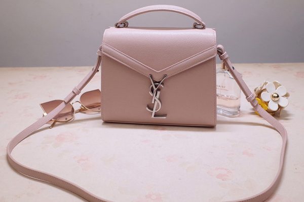 Replica Saint Laurent 602716 YSL Cassandra Mini Top handle bag In Pink Grain de Poudre Embossed Leather