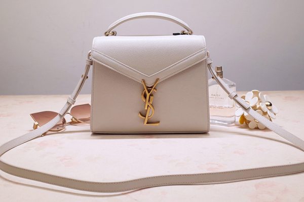 Replica Saint Laurent 602716 YSL Cassandra Mini Top handle bag In White Grain de Poudre Embossed Leather