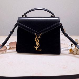 Replica Saint Laurent 602716 YSL Cassandra Mini Top handle bag In Black Leather