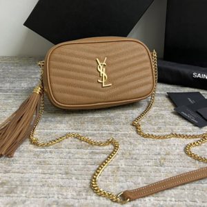 Replica Saint Laurent 612579 YSL LOU MINI BAG IN Brown QUILTED GRAIN DE POUDRE EMBOSSED LEATHER