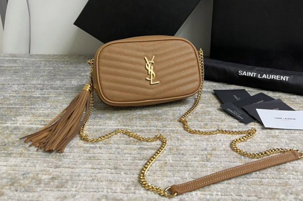 Replica Saint Laurent 612579 YSL LOU MINI BAG IN Brown QUILTED GRAIN DE POUDRE EMBOSSED LEATHER