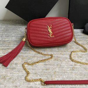 Replica Saint Laurent 612579 YSL LOU MINI BAG IN Red QUILTED GRAIN DE POUDRE EMBOSSED LEATHER