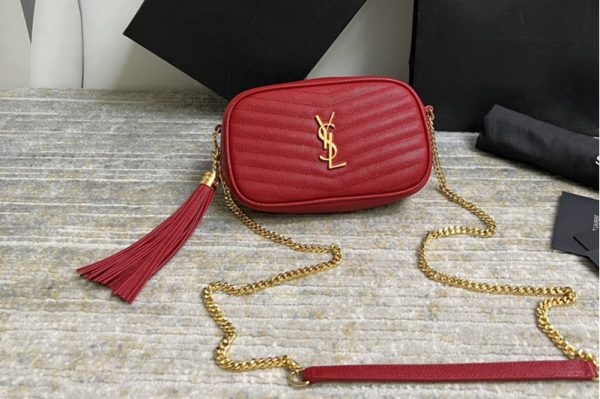 Replica Saint Laurent 612579 YSL LOU MINI BAG IN Red QUILTED GRAIN DE POUDRE EMBOSSED LEATHER