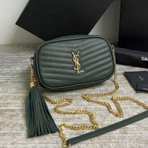 Replica Saint Laurent 612579 YSL LOU MINI BAG IN Green QUILTED GRAIN DE POUDRE EMBOSSED LEATHER