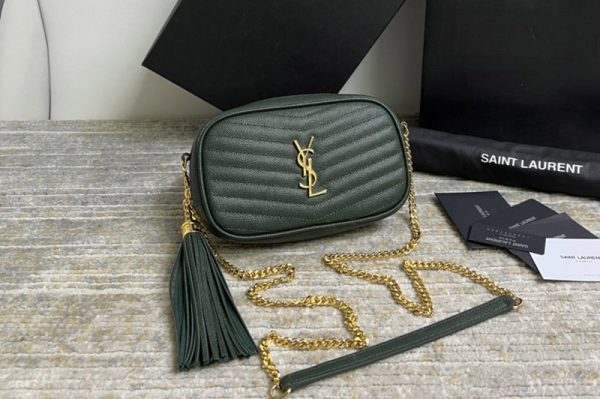 Replica Saint Laurent 612579 YSL LOU MINI BAG IN Green QUILTED GRAIN DE POUDRE EMBOSSED LEATHER