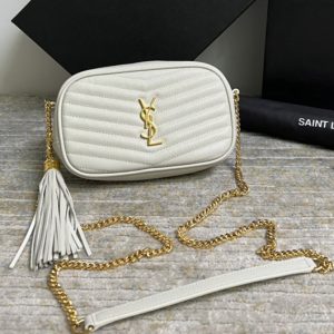 Replica Saint Laurent 612579 YSL LOU MINI BAG IN White QUILTED GRAIN DE POUDRE EMBOSSED LEATHER