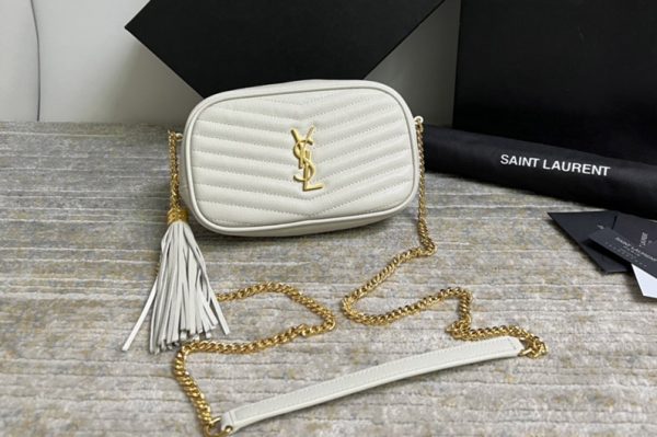 Replica Saint Laurent 612579 YSL LOU MINI BAG IN White QUILTED GRAIN DE POUDRE EMBOSSED LEATHER