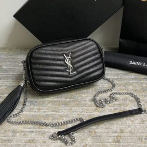 Replica Saint Laurent 612579 YSL LOU MINI BAG IN Black QUILTED GRAIN DE POUDRE EMBOSSED LEATHER