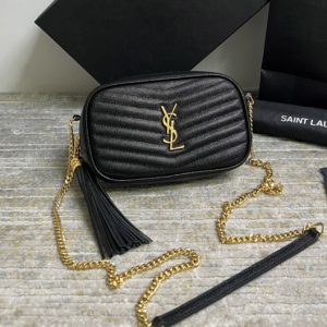 Replica Saint Laurent 612579 YSL LOU MINI BAG IN Black QUILTED GRAIN DE POUDRE EMBOSSED LEATHER