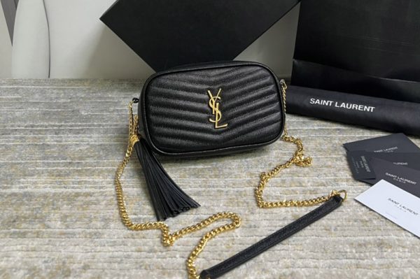 Replica Saint Laurent 612579 YSL LOU MINI BAG IN Black QUILTED GRAIN DE POUDRE EMBOSSED LEATHER