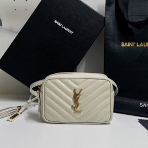 Replica Saint Laurent 614031 YSL LOU BELT BAG IN White QUILTED LEATHER