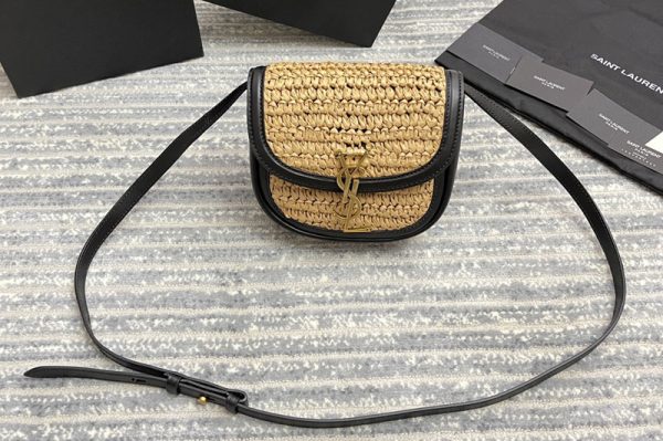 Replica Saint Laurent 619740 YSL kaia small satchel bag in raffia and leather