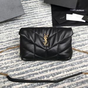 Replica Saint Laurent 620333 YSL Puffer Mini Bag in Black Quilted Lambskin Leather With Gold Chain