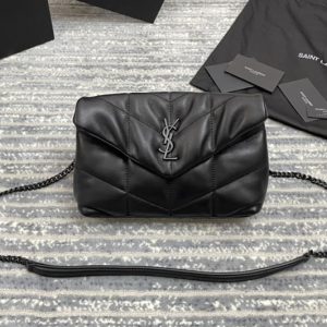 Replica Saint Laurent 620333 YSL Puffer Mini Bag in Black Quilted Lambskin Leather With Black Chain