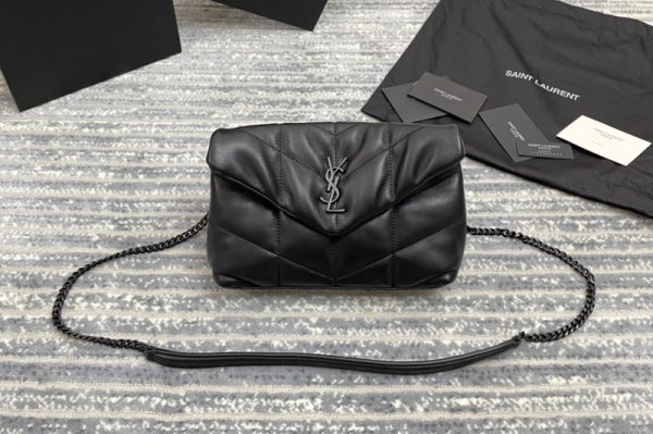 Replica Saint Laurent 620333 YSL Puffer Mini Bag in Black Quilted Lambskin Leather With Black Chain