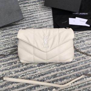 Replica Saint Laurent 620333 YSL Puffer Mini Bag in White Quilted Lambskin Leather With Silver Chain