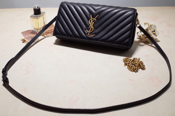 Replica Saint Laurent 632014 YSL KATE 99 Bag IN Black QUILTED LAMBSKIN With Gold Chain